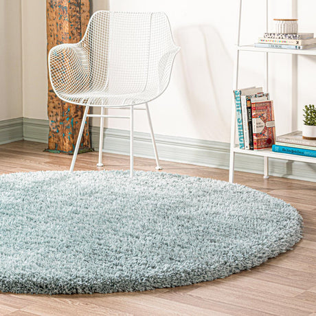 Slate Blue 6' 1 x 6' 1 Infinity Shag Round Area Rug Thick Soft Touch Fluffy & Plush Shaggy Pile 100% Polypropylene With Jute Backing Solid Color Minimalist Carpet for Sale at Rug Engine