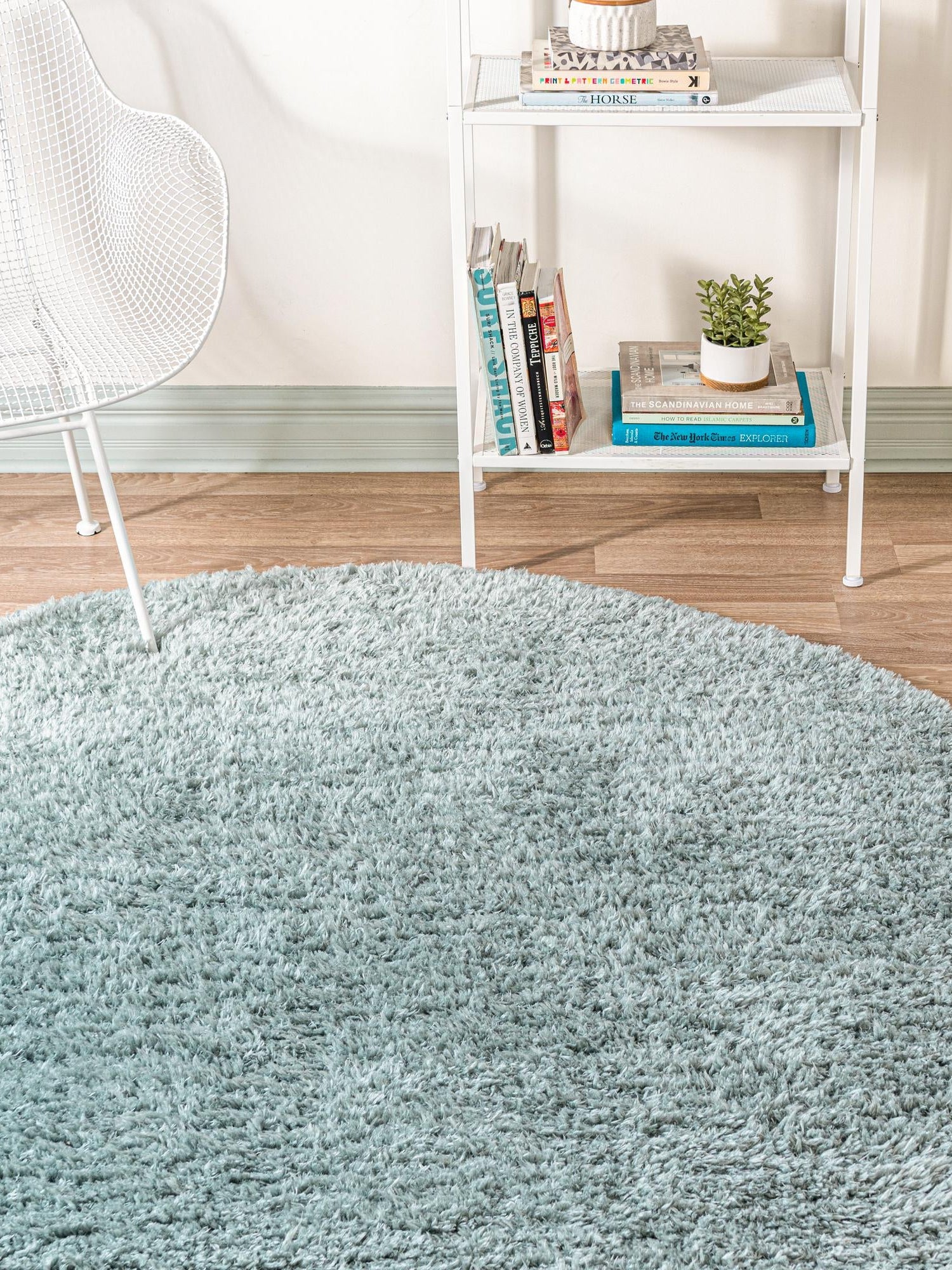 Slate Blue 5' 1 x 5' 1 Infinity Shag Round Area Rug Thick Soft Touch Fluffy & Plush Shaggy Pile 100% Polypropylene With Jute Backing Solid Color Minimalist Carpet for Sale at Rug Engine
