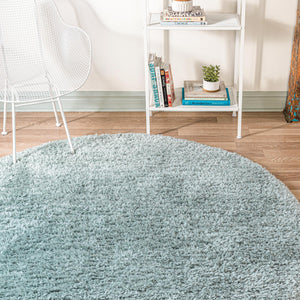 Slate Blue 4' 1 x 4' 1 Infinity Shag Round Area Rug Thick Soft Touch Fluffy & Plush Shaggy Pile 100% Polypropylene With Jute Backing Solid Color Minimalist Carpet for Sale at Rug Engine
