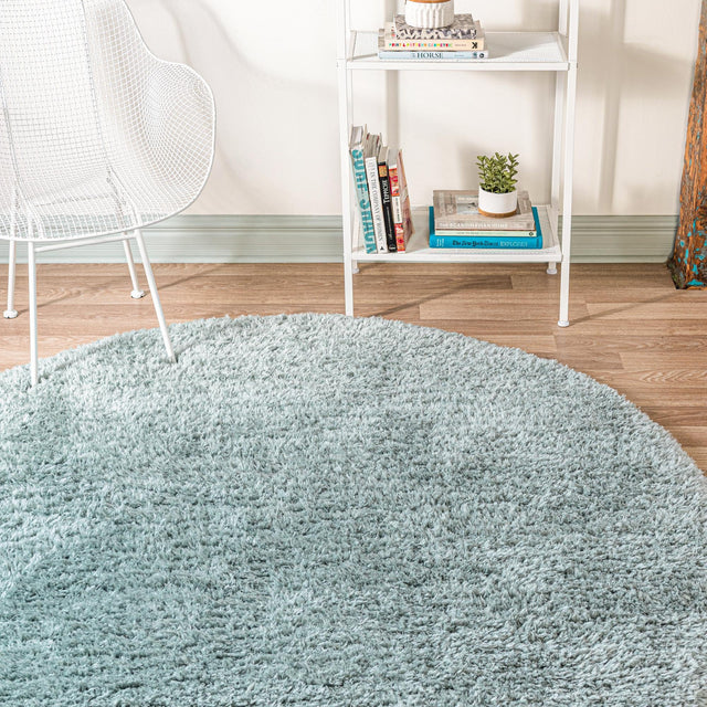 Slate Blue 4' 1 x 4' 1 Infinity Shag Round Area Rug Thick Soft Touch Fluffy & Plush Shaggy Pile 100% Polypropylene With Jute Backing Solid Color Minimalist Carpet for Sale at Rug Engine