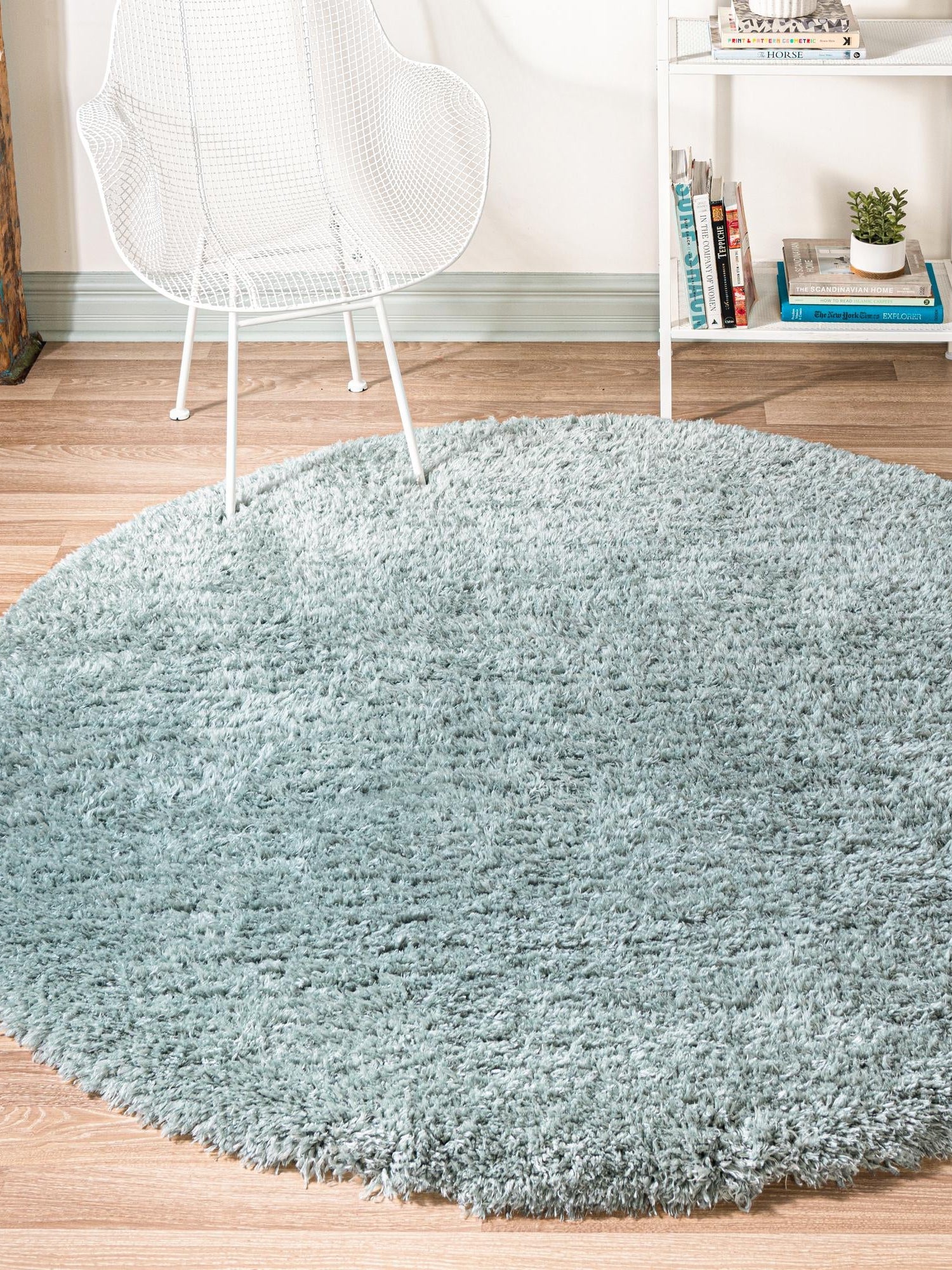 Slate Blue 4' 1 x 4' 1 Infinity Shag Round Area Rug Thick Soft Touch Fluffy & Plush Shaggy Pile 100% Polypropylene With Jute Backing Solid Color Minimalist Carpet for Sale at Rug Engine