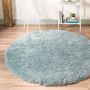Slate Blue 4' 1 x 4' 1 Infinity Shag Round Area Rug Thick Soft Touch Fluffy & Plush Shaggy Pile 100% Polypropylene With Jute Backing Solid Color Minimalist Carpet for Sale at Rug Engine