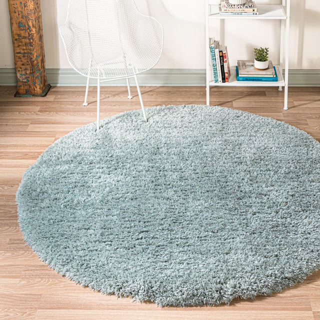 Slate Blue 4' 1 x 4' 1 Infinity Shag Round Area Rug Thick Soft Touch Fluffy & Plush Shaggy Pile 100% Polypropylene With Jute Backing Solid Color Minimalist Carpet for Sale at Rug Engine