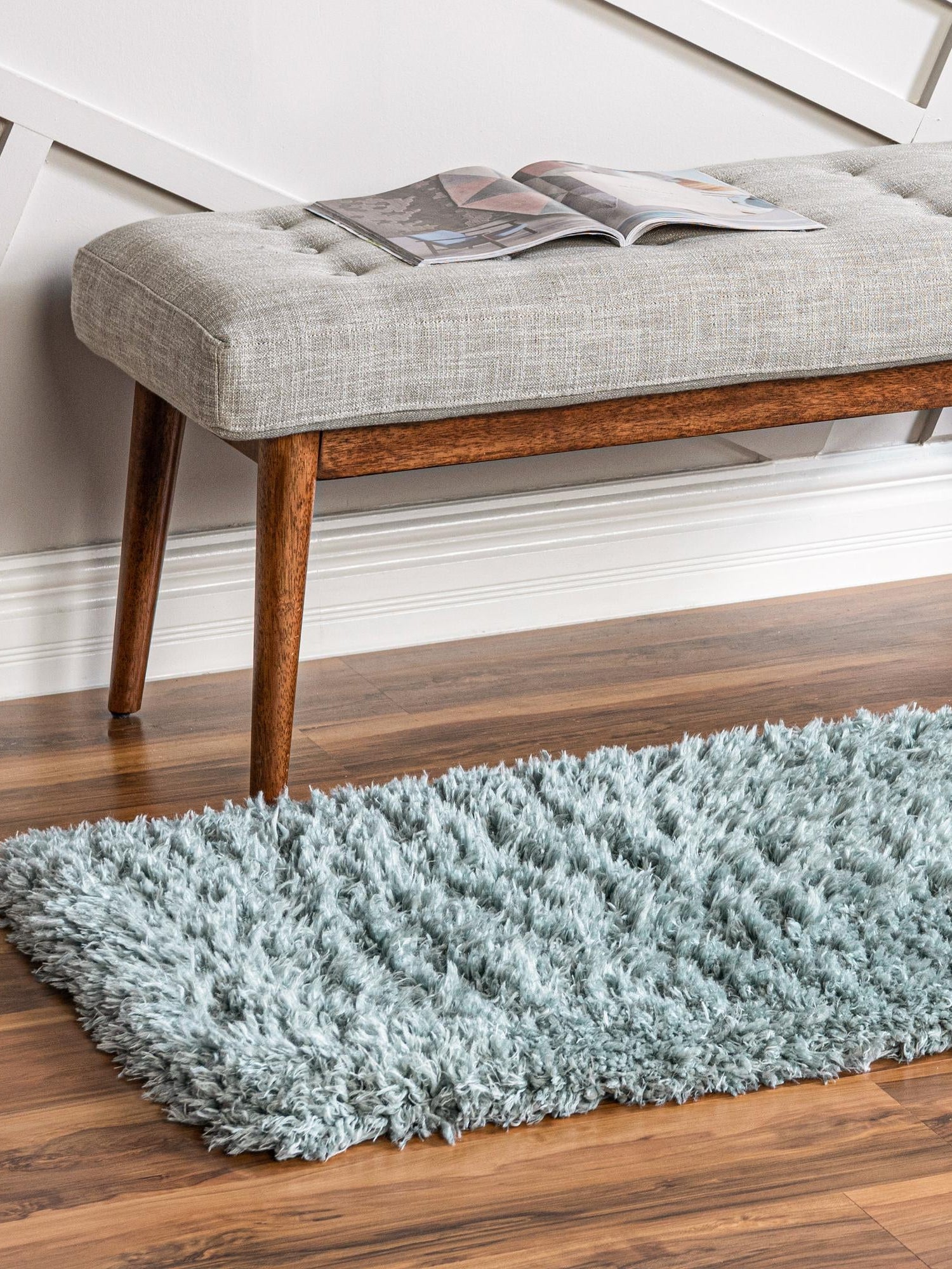 Slate Blue 2' 7 x 10' Infinity Shag Runner Area Rug Thick Soft Touch Fluffy & Plush Shaggy Pile 100% Polypropylene With Jute Backing Solid Color Minimalist Carpet for Sale at Rug Engine