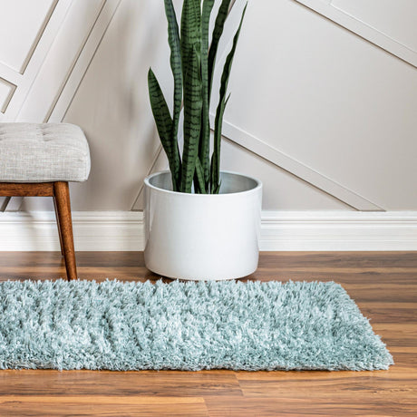 Slate Blue 2' 7 x 13' 1 Infinity Shag Runner Area Rug Thick Soft Touch Fluffy & Plush Shaggy Pile 100% Polypropylene With Jute Backing Solid Color Minimalist Carpet for Sale at Rug Engine