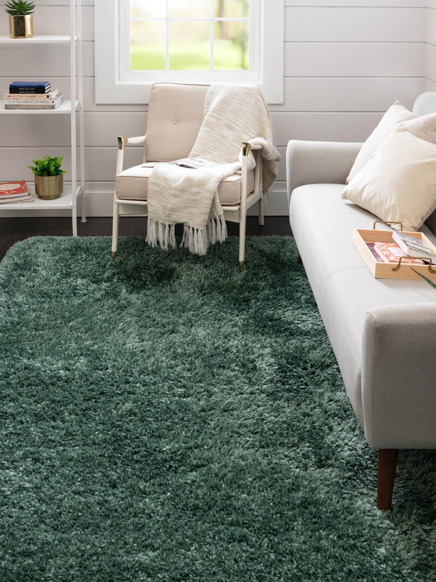 Forest Green 4' 1 x 6' 1 Infinity Shag Rectangle Area Rug Thick Soft Touch Fluffy & Plush Shaggy Pile 100% Polypropylene With Jute Backing Solid Color Minimalist Carpet for Sale at Rug Engine