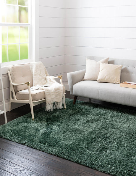 Forest Green 8' x 11' Infinity Shag Rectangle Area Rug Thick Soft Touch Fluffy & Plush Shaggy Pile 100% Polypropylene With Jute Backing Solid Color Minimalist Carpet for Sale at Rug Engine