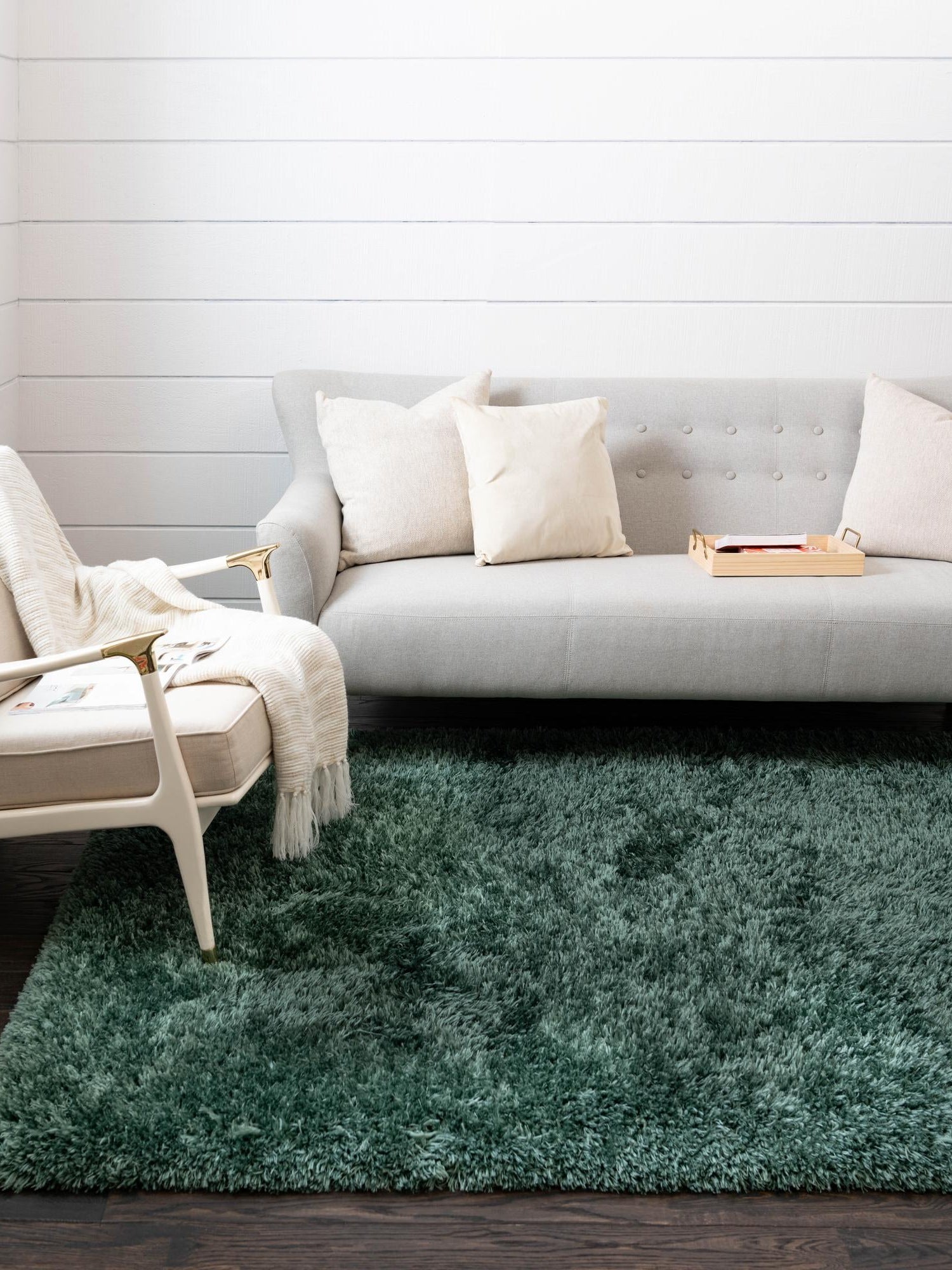 Forest Green 7' 1 x 10' Infinity Shag Rectangle Area Rug Thick Soft Touch Fluffy & Plush Shaggy Pile 100% Polypropylene With Jute Backing Solid Color Minimalist Carpet for Sale at Rug Engine