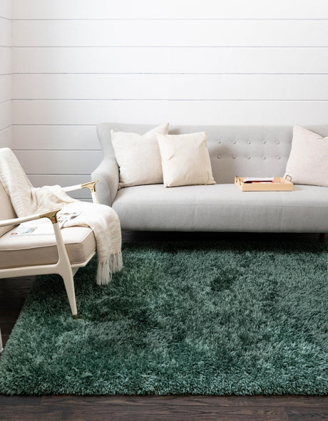 Forest Green 7' 1 x 10' Infinity Shag Rectangle Area Rug Thick Soft Touch Fluffy & Plush Shaggy Pile 100% Polypropylene With Jute Backing Solid Color Minimalist Carpet for Sale at Rug Engine