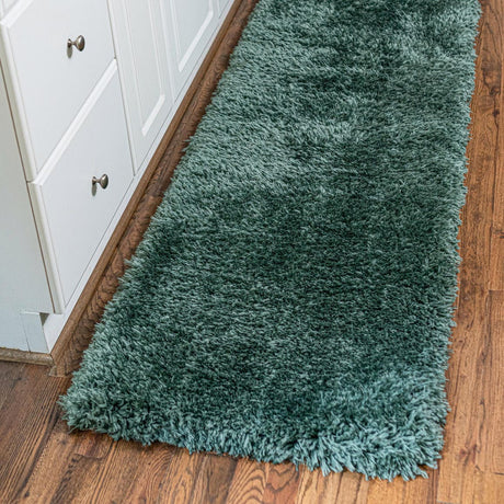 Forest Green 2' x 6' 5 Infinity Shag Runner Area Rug Thick Soft Touch Fluffy & Plush Shaggy Pile 100% Polypropylene With Jute Backing Solid Color Minimalist Carpet for Sale at Rug Engine