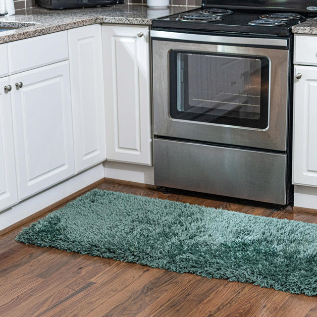 Forest Green 2' x 6' 5 Infinity Shag Runner Area Rug Thick Soft Touch Fluffy & Plush Shaggy Pile 100% Polypropylene With Jute Backing Solid Color Minimalist Carpet for Sale at Rug Engine