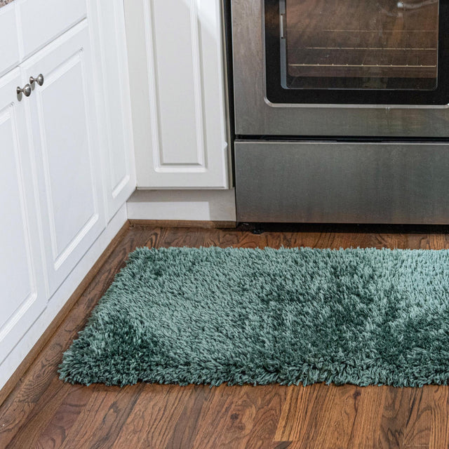Forest Green 2' x 6' 5 Infinity Shag Runner Area Rug Thick Soft Touch Fluffy & Plush Shaggy Pile 100% Polypropylene With Jute Backing Solid Color Minimalist Carpet for Sale at Rug Engine