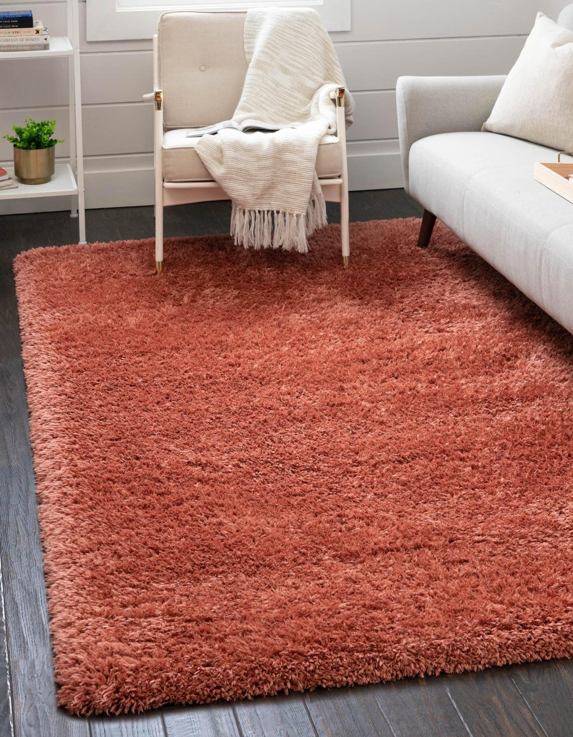 Vintage Rose 6' 1 x 9' Infinity Shag Rectangle Area Rug Thick Soft Touch Fluffy & Plush Shaggy Pile 100% Polypropylene With Jute Backing Solid Color Minimalist Carpet for Sale at Rug Engine