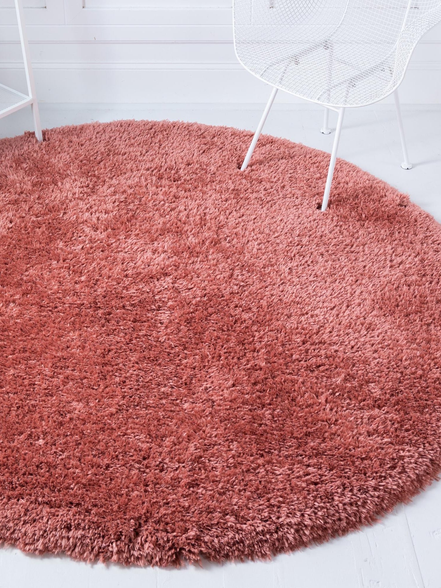 Vintage Rose 5' 1 x 5' 1 Infinity Shag Round Area Rug Thick Soft Touch Fluffy & Plush Shaggy Pile 100% Polypropylene With Jute Backing Solid Color Minimalist Carpet for Sale at Rug Engine
