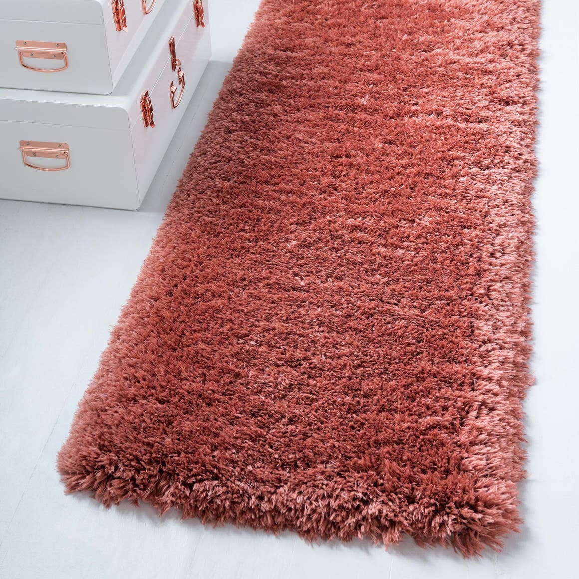 Vintage Rose 2' x 6' 5 Infinity Shag Runner Area Rug Thick Soft Touch Fluffy & Plush Shaggy Pile 100% Polypropylene With Jute Backing Solid Color Minimalist Carpet for Sale at Rug Engine