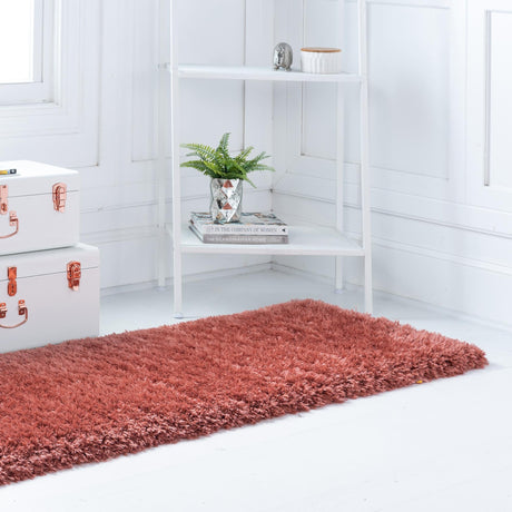 Vintage Rose 2' 7 x 10' Infinity Shag Runner Area Rug Thick Soft Touch Fluffy & Plush Shaggy Pile 100% Polypropylene With Jute Backing Solid Color Minimalist Carpet for Sale at Rug Engine