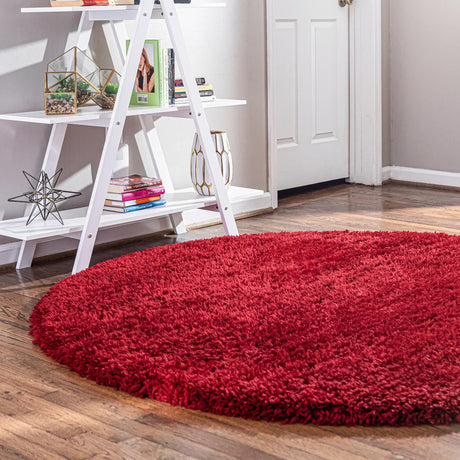 Merlot 6' 7 x 6' 7 Infinity Shag Round Area Rug Thick Soft Touch Fluffy & Plush Shaggy Pile 100% Polypropylene With Jute Backing Solid Color Minimalist Carpet for Sale at Rug Engine
