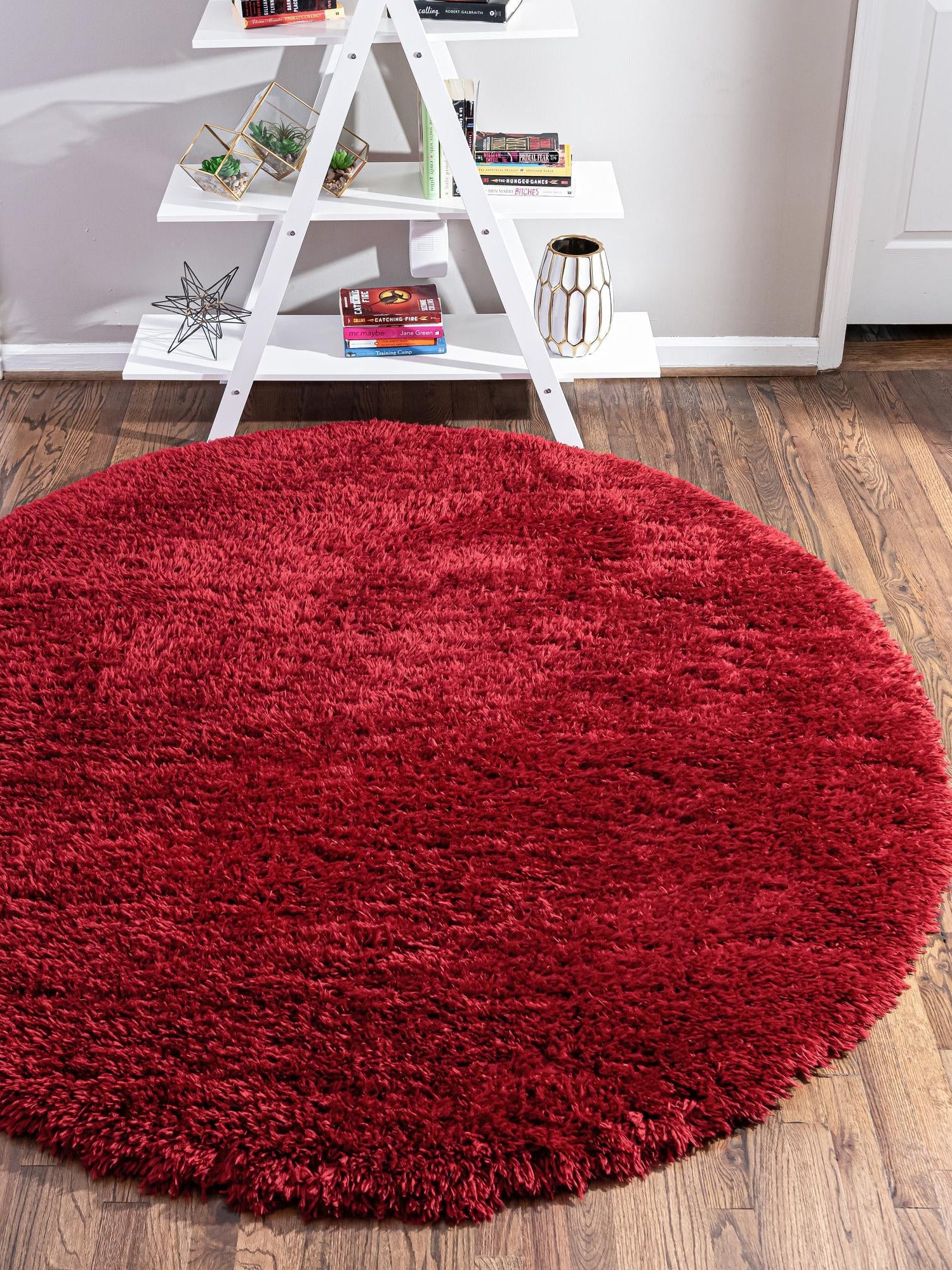 Merlot 6' 7 x 6' 7 Infinity Shag Round Area Rug Thick Soft Touch Fluffy & Plush Shaggy Pile 100% Polypropylene With Jute Backing Solid Color Minimalist Carpet for Sale at Rug Engine