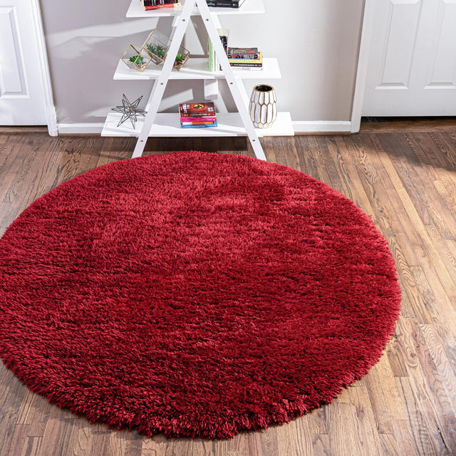 Merlot 6' 7 x 6' 7 Infinity Shag Round Area Rug Thick Soft Touch Fluffy & Plush Shaggy Pile 100% Polypropylene With Jute Backing Solid Color Minimalist Carpet for Sale at Rug Engine