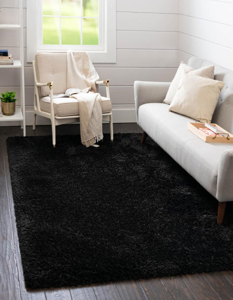 Onyx Black 8' x 10' Infinity Shag Rectangle Area Rug Thick Soft Touch Fluffy & Plush Shaggy Pile 100% Polypropylene With Jute Backing Solid Color Minimalist Carpet for Sale at Rug Engine