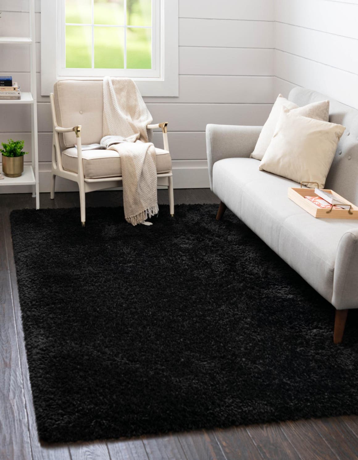 Onyx Black 4' 1 x 6' 1 Infinity Shag Rectangle Area Rug Thick Soft Touch Fluffy & Plush Shaggy Pile 100% Polypropylene With Jute Backing Solid Color Minimalist Carpet for Sale at Rug Engine