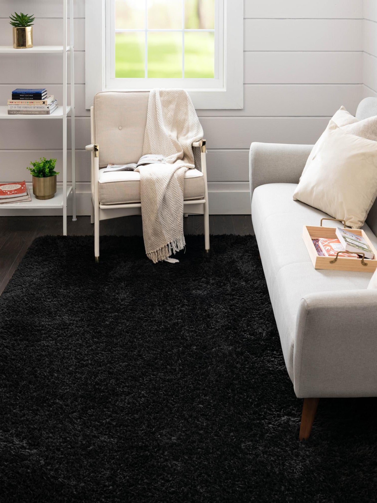 Onyx Black 3' 3 x 5' 3 Infinity Shag Rectangle Area Rug Thick Soft Touch Fluffy & Plush Shaggy Pile 100% Polypropylene With Jute Backing Solid Color Minimalist Carpet for Sale at Rug Engine