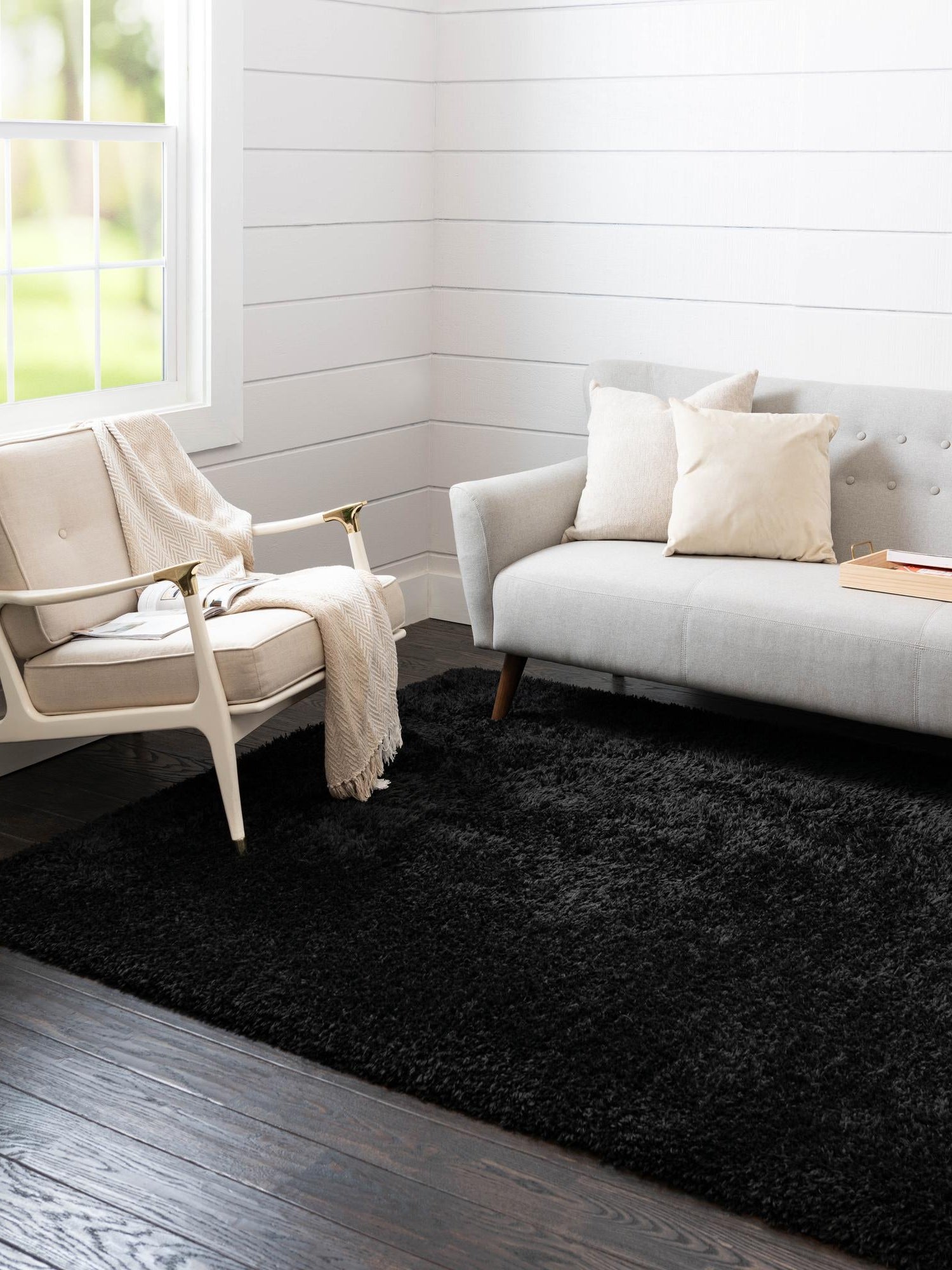 Onyx Black 10' x 13' 1 Infinity Shag Rectangle Area Rug Thick Soft Touch Fluffy & Plush Shaggy Pile 100% Polypropylene With Jute Backing Solid Color Minimalist Carpet for Sale at Rug Engine