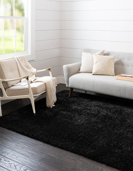 Onyx Black 4' 1 x 6' 1 Infinity Shag Rectangle Area Rug Thick Soft Touch Fluffy & Plush Shaggy Pile 100% Polypropylene With Jute Backing Solid Color Minimalist Carpet for Sale at Rug Engine