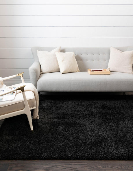 Onyx Black 4' 1 x 6' 1 Infinity Shag Rectangle Area Rug Thick Soft Touch Fluffy & Plush Shaggy Pile 100% Polypropylene With Jute Backing Solid Color Minimalist Carpet for Sale at Rug Engine
