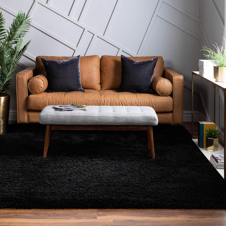 Onyx Black 8' x 8' Infinity Shag Square Area Rug Thick Soft Touch Fluffy & Plush Shaggy Pile 100% Polypropylene With Jute Backing Solid Color Minimalist Carpet for Sale at Rug Engine