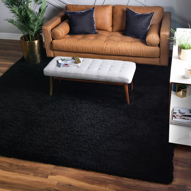 Onyx Black 8' x 8' Infinity Shag Square Area Rug Thick Soft Touch Fluffy & Plush Shaggy Pile 100% Polypropylene With Jute Backing Solid Color Minimalist Carpet for Sale at Rug Engine