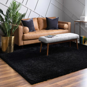 Onyx Black 8' x 8' Infinity Shag Square Area Rug Thick Soft Touch Fluffy & Plush Shaggy Pile 100% Polypropylene With Jute Backing Solid Color Minimalist Carpet for Sale at Rug Engine