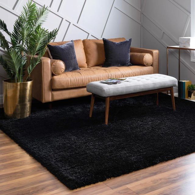 Onyx Black 8' x 8' Infinity Shag Square Area Rug Thick Soft Touch Fluffy & Plush Shaggy Pile 100% Polypropylene With Jute Backing Solid Color Minimalist Carpet for Sale at Rug Engine