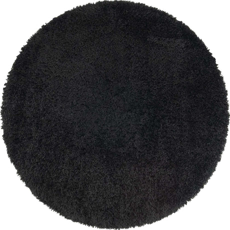 Onyx Black 6' 7 x 6' 7 Infinity Shag Round Area Rug Thick Soft Touch Fluffy & Plush Shaggy Pile 100% Polypropylene With Jute Backing Solid Color Minimalist Carpet for Sale at Rug Engine