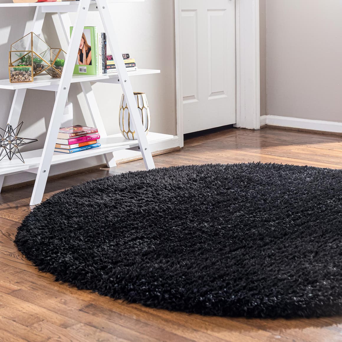Intinity Rug Onyx Black 8' x 8' Infinity Shag Round Area Rug Thick Soft Touch Fluff ...