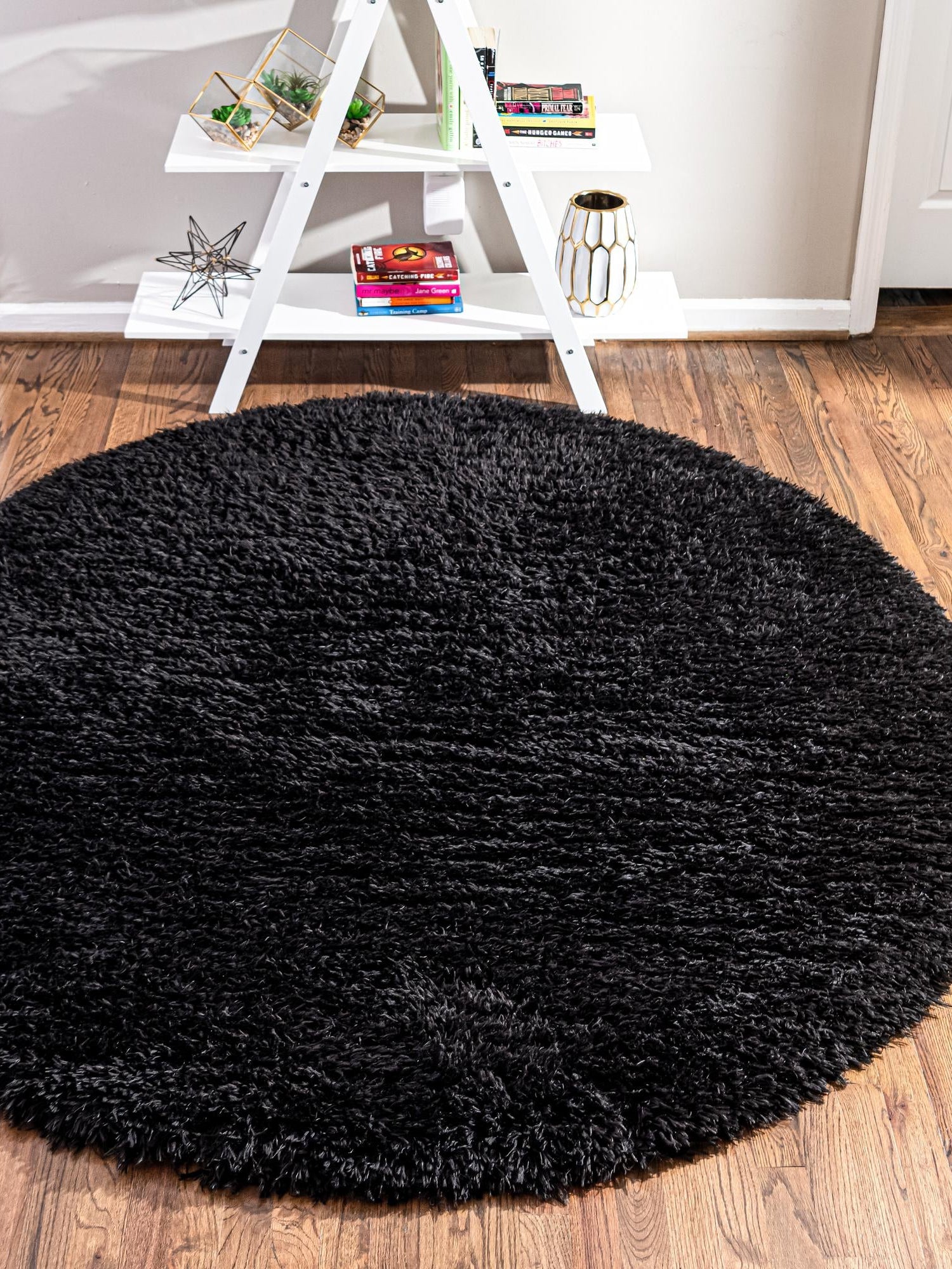 Onyx Black 4' 1 x 4' 1 Infinity Shag Round Area Rug Thick Soft Touch Fluffy & Plush Shaggy Pile 100% Polypropylene With Jute Backing Solid Color Minimalist Carpet for Sale at Rug Engine