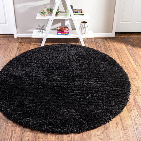 Onyx Black 6' 7 x 6' 7 Infinity Shag Round Area Rug Thick Soft Touch Fluffy & Plush Shaggy Pile 100% Polypropylene With Jute Backing Solid Color Minimalist Carpet for Sale at Rug Engine