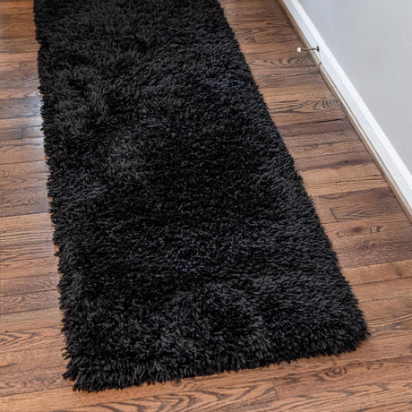 Onyx Black 2' x 6' 5 Infinity Shag Runner Area Rug Thick Soft Touch Fluffy & Plush Shaggy Pile 100% Polypropylene With Jute Backing Solid Color Minimalist Carpet for Sale at Rug Engine