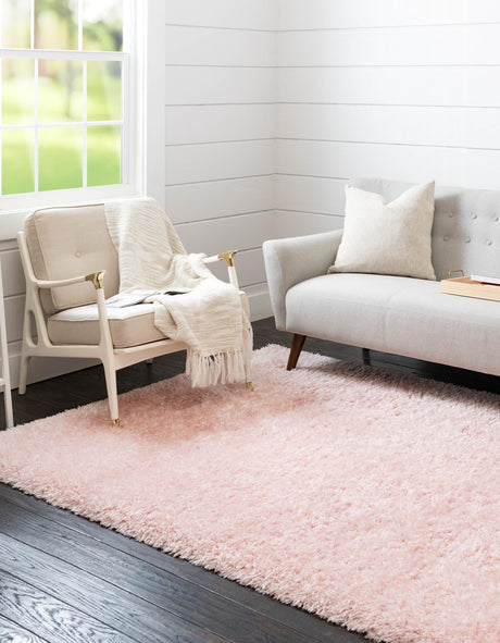 Pink Lace 9' x 12' Infinity Shag Rectangle Area Rug Thick Soft Touch Fluffy & Plush Shaggy Pile 100% Polypropylene With Jute Backing Solid Color Minimalist Carpet for Sale at Rug Engine