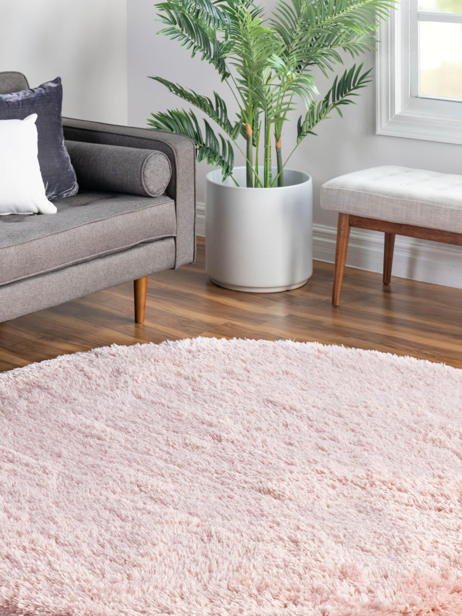 Pink Lace 8' x 8' Infinity Shag Round Area Rug Thick Soft Touch Fluffy & Plush Shaggy Pile 100% Polypropylene With Jute Backing Solid Color Minimalist Carpet for Sale at Rug Engine