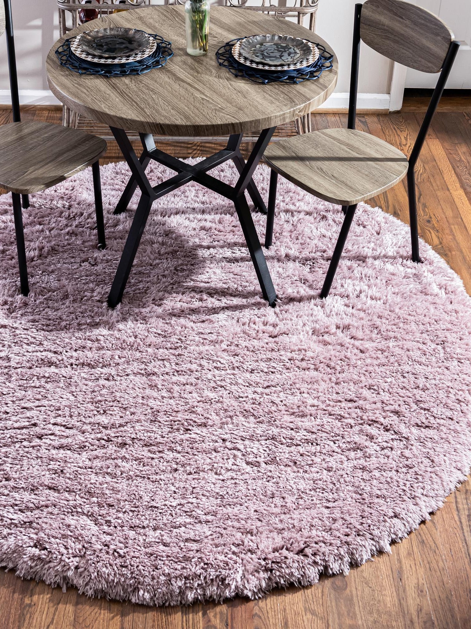 Lavender 6' 1 x 6' 1 Infinity Shag Round Area Rug Thick Soft Touch Fluffy & Plush Shaggy Pile 100% Polypropylene With Jute Backing Solid Color Minimalist Carpet for Sale at Rug Engine