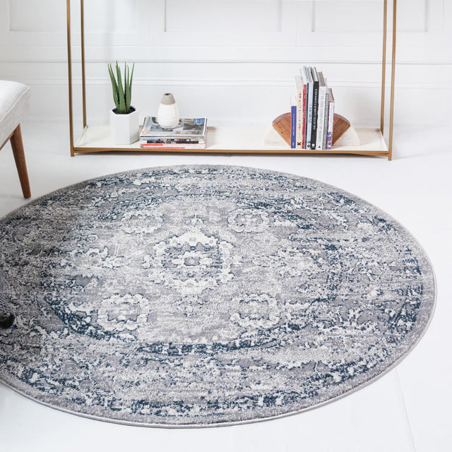Gray 5' 1 x 5' 1 Sumter Round Area Rug Contemporary Durable Easy Clean Carpet for Bedrooms, Living Areas, Dining, Office, Dorms for Sale at Rug Engine