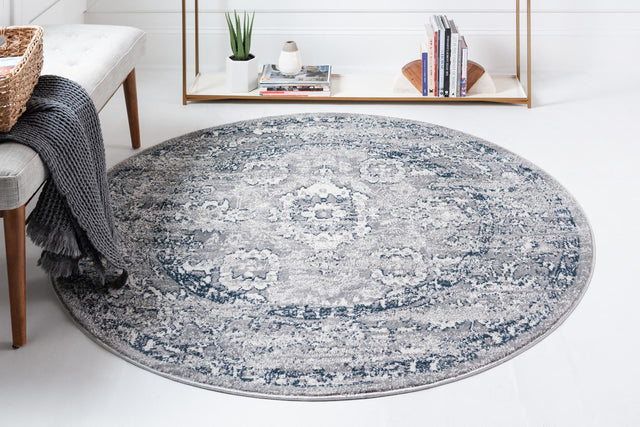 Gray 5' 1 x 5' 1 Sumter Round Area Rug Contemporary Durable Easy Clean Carpet for Bedrooms, Living Areas, Dining, Office, Dorms for Sale at Rug Engine