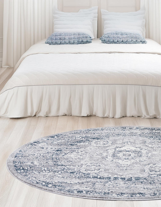 Gray 5' 1 x 5' 1 Sumter Round Area Rug Contemporary Durable Easy Clean Carpet for Bedrooms, Living Areas, Dining, Office, Dorms for Sale at Rug Engine