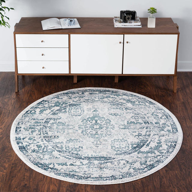 Ivory 5' 1 x 5' 1 Sumter Round Area Rug Contemporary Durable Easy Clean Carpet for Bedrooms, Living Areas, Dining, Office, Dorms for Sale at Rug Engine
