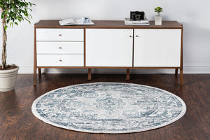 Ivory 5' 1 x 5' 1 Sumter Round Area Rug Contemporary Durable Easy Clean Carpet for Bedrooms, Living Areas, Dining, Office, Dorms for Sale at Rug Engine