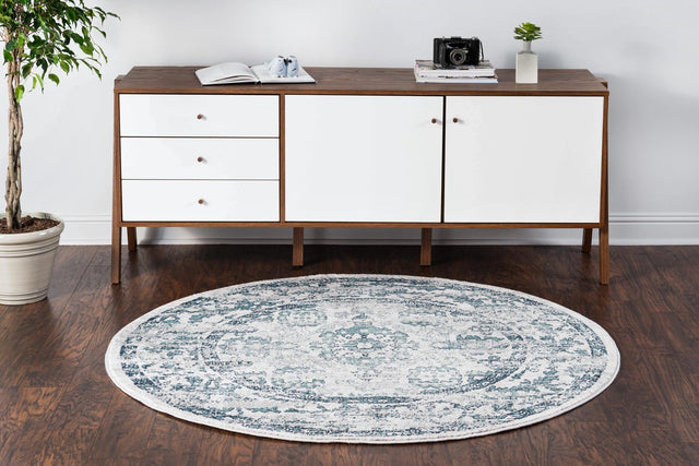 Ivory 5' 1 x 5' 1 Sumter Round Area Rug Contemporary Durable Easy Clean Carpet for Bedrooms, Living Areas, Dining, Office, Dorms for Sale at Rug Engine
