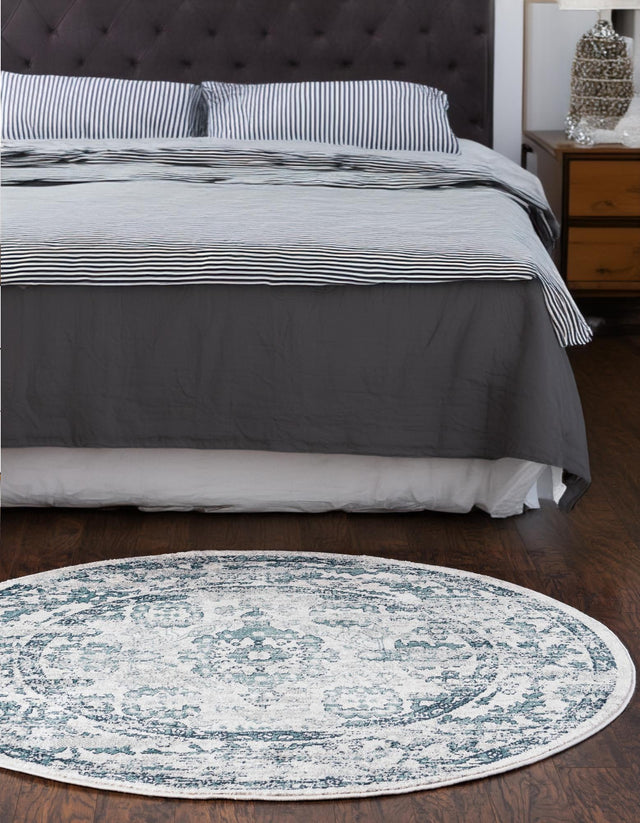 Ivory 5' 1 x 5' 1 Sumter Round Area Rug Contemporary Durable Easy Clean Carpet for Bedrooms, Living Areas, Dining, Office, Dorms for Sale at Rug Engine