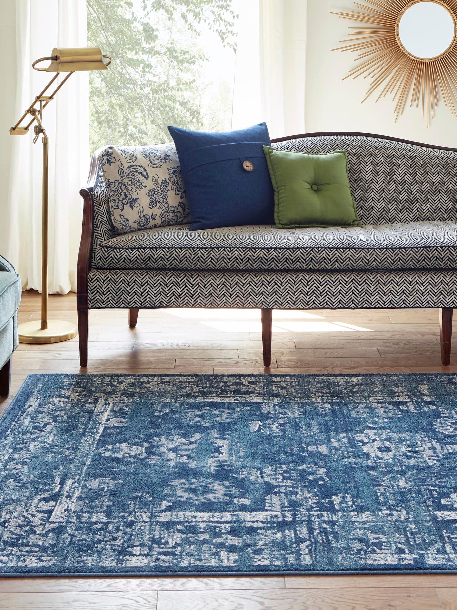 Navy Blue 4' 1 x 6' 1 Sumter Rectangle Area Rug Contemporary Durable Easy Clean Carpet for Bedrooms, Living Areas, Dining, Office, Dorms for Sale at Rug Engine