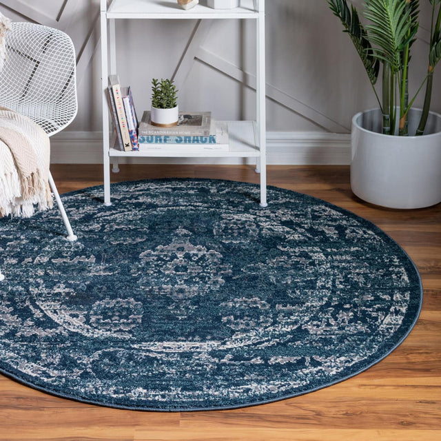 Navy Blue 5' 1 x 5' 1 Sumter Round Area Rug Contemporary Durable Easy Clean Carpet for Bedrooms, Living Areas, Dining, Office, Dorms for Sale at Rug Engine